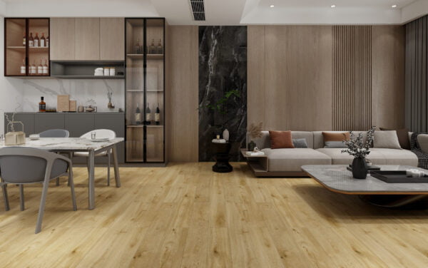 Panele SPC Egipto w jadalni połączonej z salonem