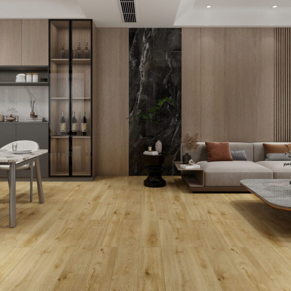 Panele SPC Egipto w jadalni połączonej z salonem